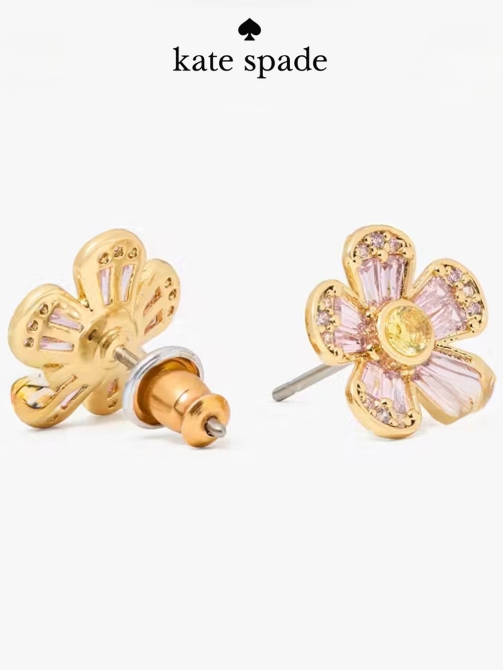 Kate Spade Fleurette Gold Stud Pink and Yellow Flower Earrings - NWT - Picture 4 of 4